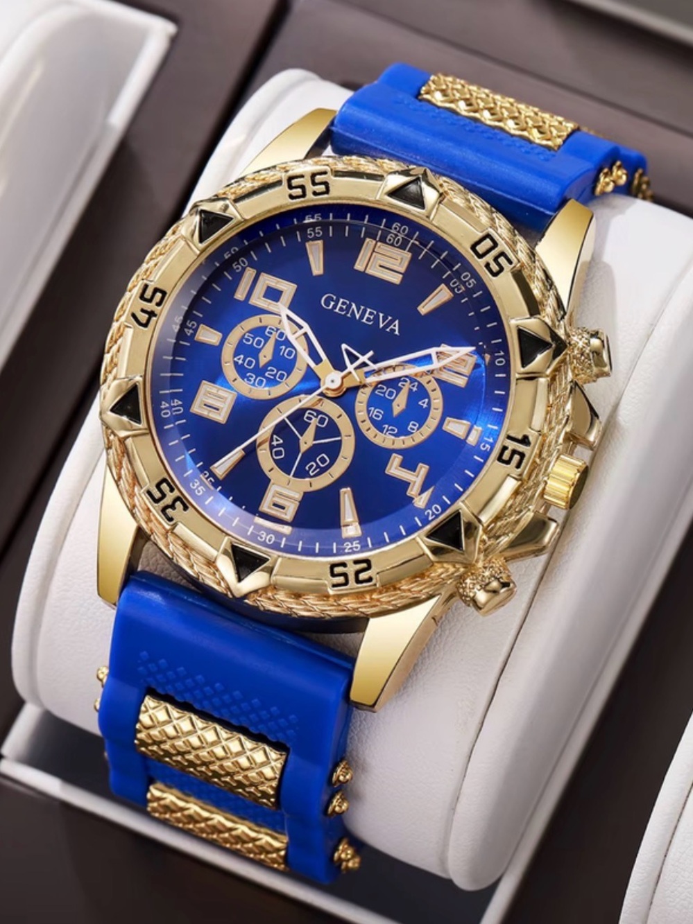Geneva Blue and Gold Sport Chronograph Watch